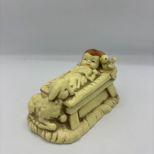 Vintage Lund’s Lites Baby Jesus Manger Figurine Korea Nativity Lamb Dove 1980s